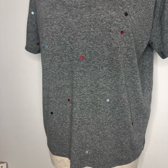 Madewell Gray Scoop Neck Tee W/Colorful Squares S - Picture 6 of 9